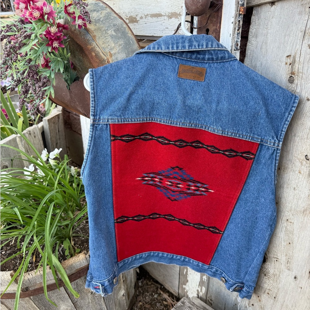 Pendleton Blue Denim Vest with Red Pattern